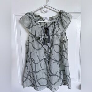 Ann Taylor LOFT Sleeveless Blue/Gray Patterned Tank w/ Tie Closure - Size M